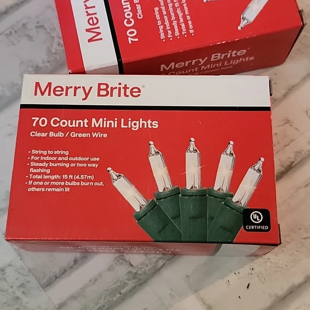 2 Merry Brite 70 Mini Lights Christmas Tree Clear Bulb Green Wire Patio …